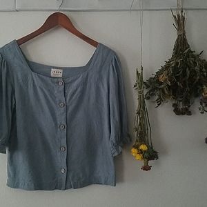 Offon Linen puff sleeve blouse in cloudy sky